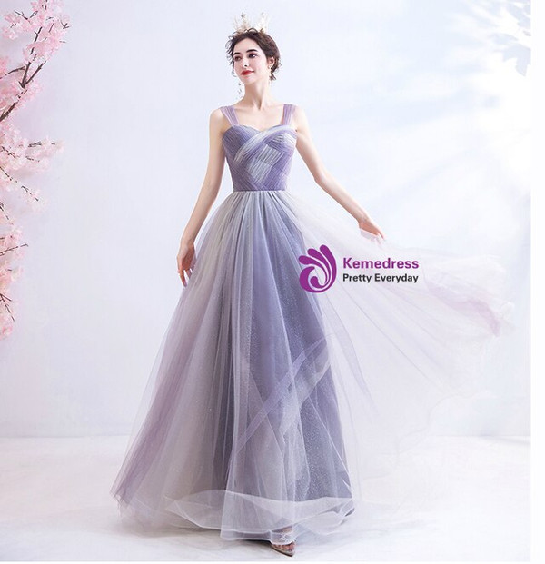 In Stock:Ship in 48 Hours Purple Tulle Pleats Prom Dress