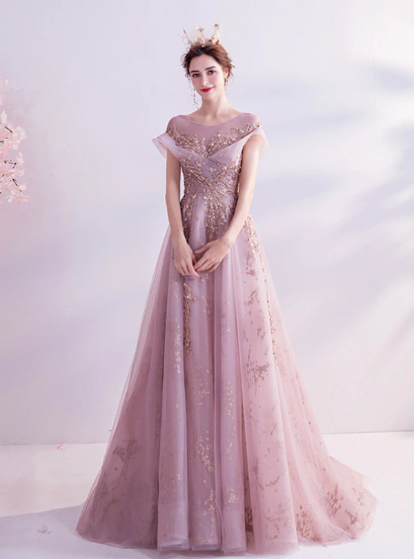 In Stock:Ship in 48 Hours Pink Sequins Scoop Prom Dress