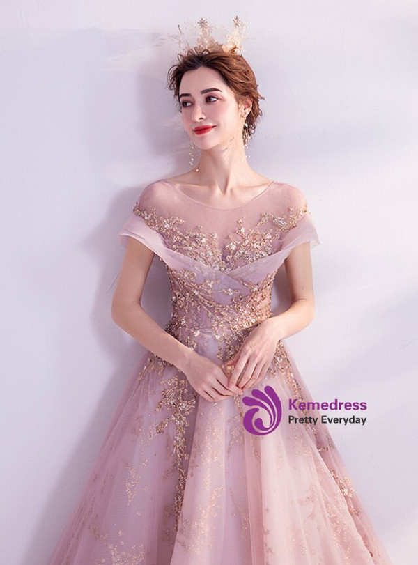 In Stock:Ship in 48 Hours Pink Sequins Scoop Prom Dress