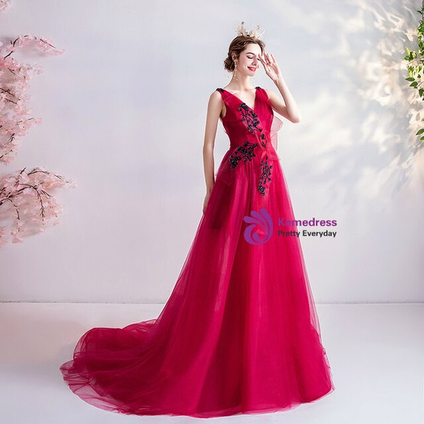 In Stock:Ship in 48 Hours Red Appliques Prom Dress