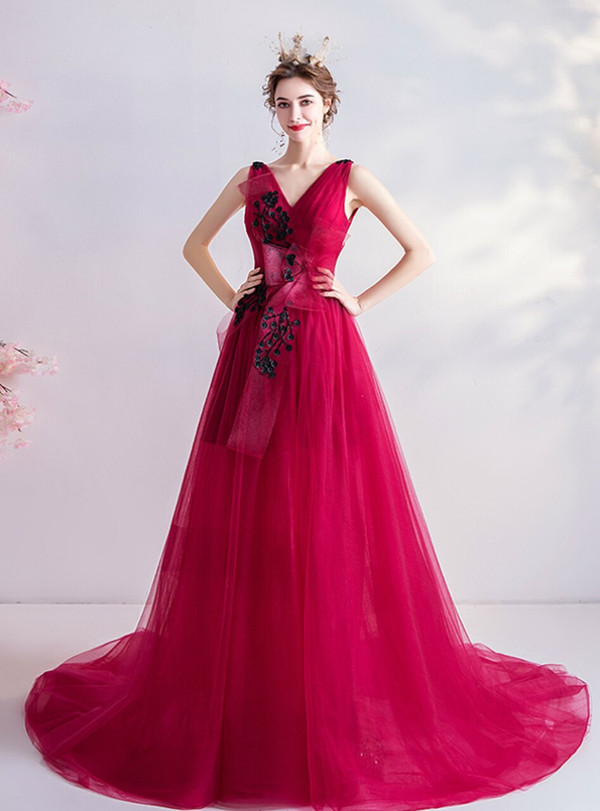 In Stock:Ship in 48 Hours Red Appliques Prom Dress