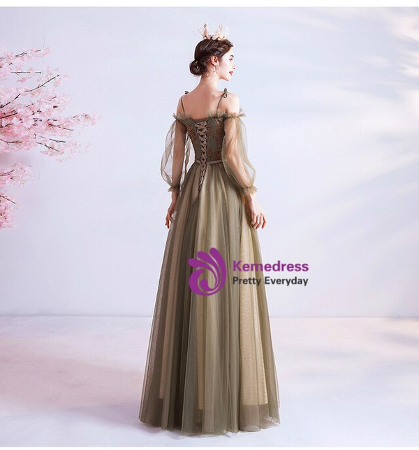 In Stock:Ship in 48 Hours Green Beading Long Sleeve Prom Dress