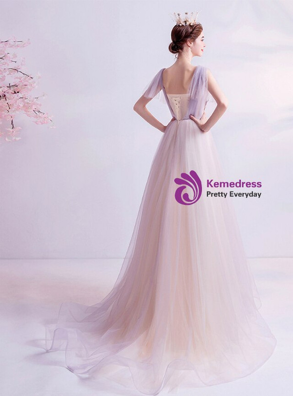In Stock:Ship in 48 Hours Light Purple Appliques Porm Dress