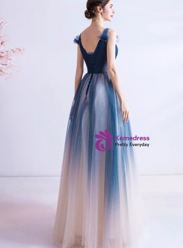 In Stock:Ship in 48 Hours Blue Sequins Pleats Prom Dress