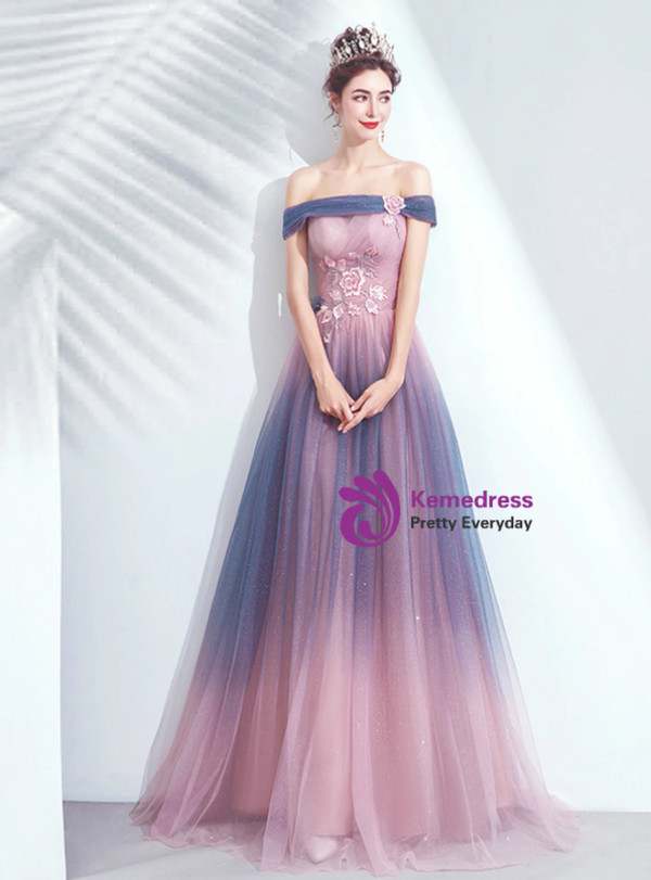In Stock:Ship in 48 Hours Pink Tulle Sequins Appliques Prom Dress