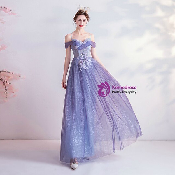 In Stock:Ship in 48 Hours Purple Appliques Sequins Prom Dress