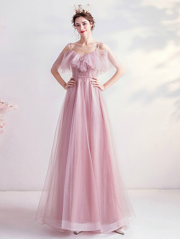 In Stock:Ship in 48 Hours Pink Tulle Beading Prom Dress