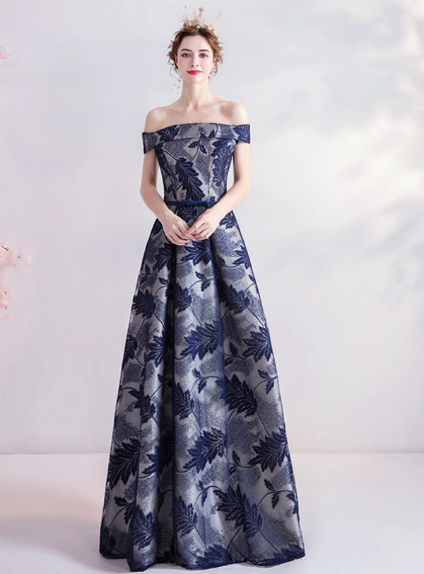 In Stock:Ship in 48 Hours Blue Off the Shoulder Prom Dress