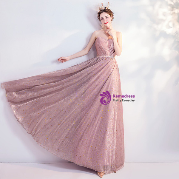 Pink Tulle Sequins Sweetheart Prom Dress