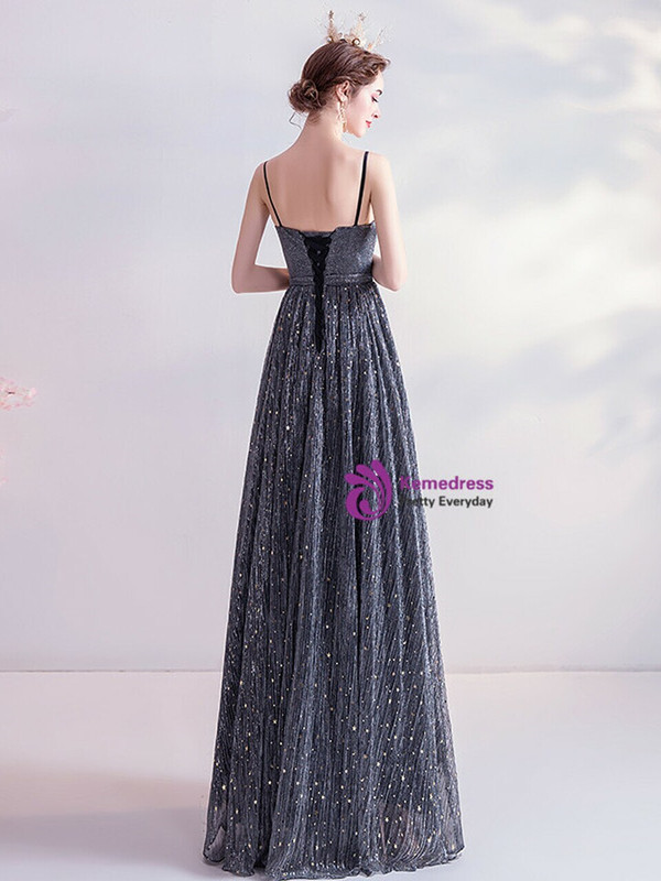In Stock:Ship in 48 Hours Black Sequins Straps Prom Dress