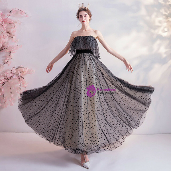 In Stock:Ship in 48 Hours Black Tulle Wave Point Prom Dress