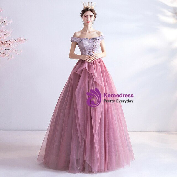 In Stock:Ship in 48 Hours Pink Tulle Sequins Prom Dress