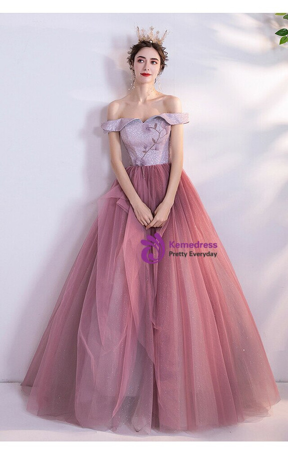 In Stock:Ship in 48 Hours Pink Tulle Sequins Prom Dress