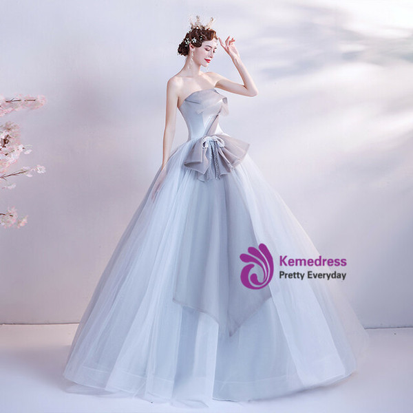 In Stock:Ship in 48 Hours Gray Tulle Strapless Prom Dress