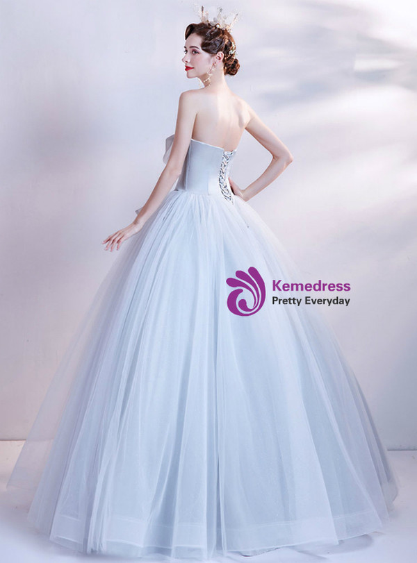 In Stock:Ship in 48 Hours Gray Tulle Strapless Prom Dress