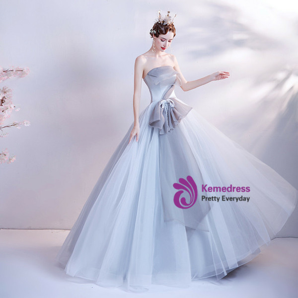 In Stock:Ship in 48 Hours Gray Tulle Strapless Prom Dress