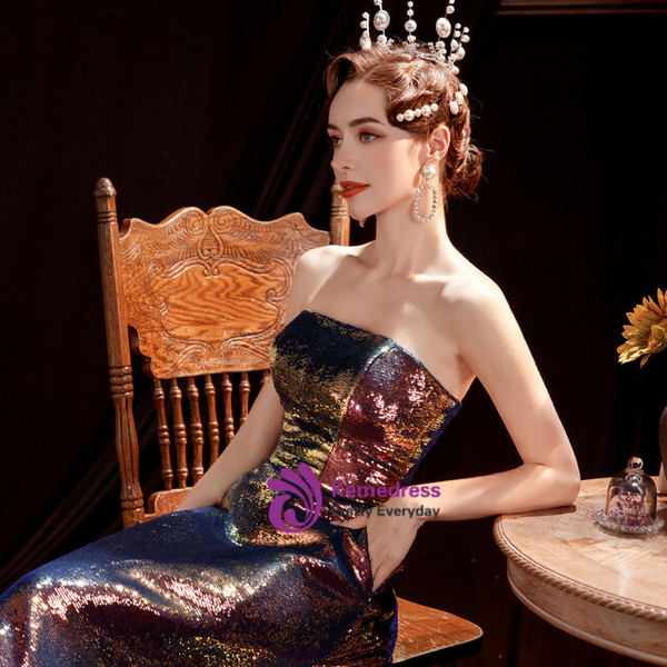 In Stock:Ship in 48 Hours Purple Sequins Tea Length Prom Dress