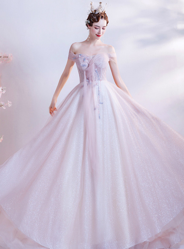 In Stock:Ship in 48 Hours Pink Sequins Beading Prom Dress