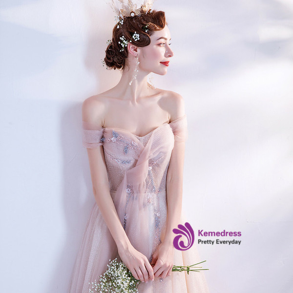 In Stock:Ship in 48 Hours Pink Sequins Beading Prom Dress