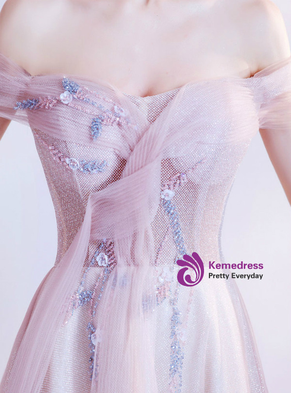 In Stock:Ship in 48 Hours Pink Sequins Beading Prom Dress