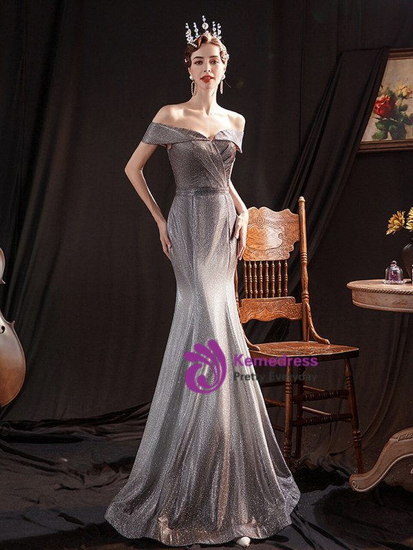 In Stock:Ship in 48 Hours Coffee Mermaid Off the Shoulder Prom Dress