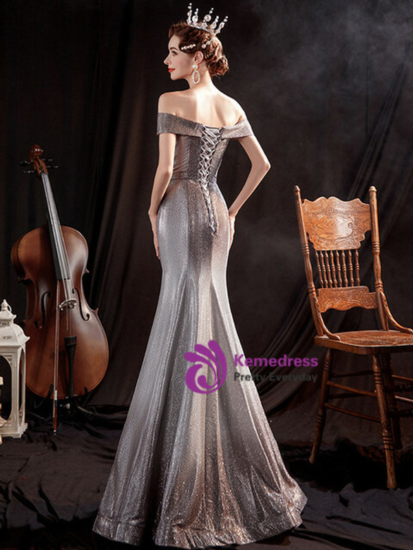 In Stock:Ship in 48 Hours Coffee Mermaid Off the Shoulder Prom Dress