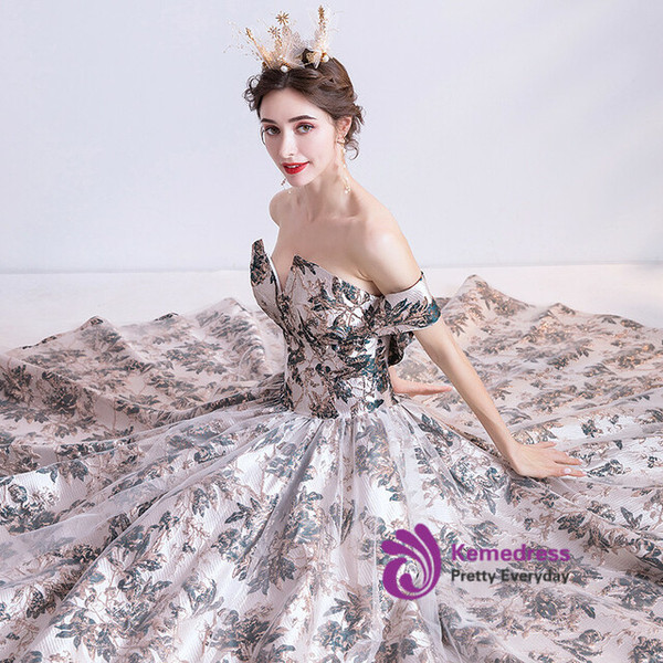 In Stock:Ship in 48 Hours Embroidery Off the Shoulder Prom Dress