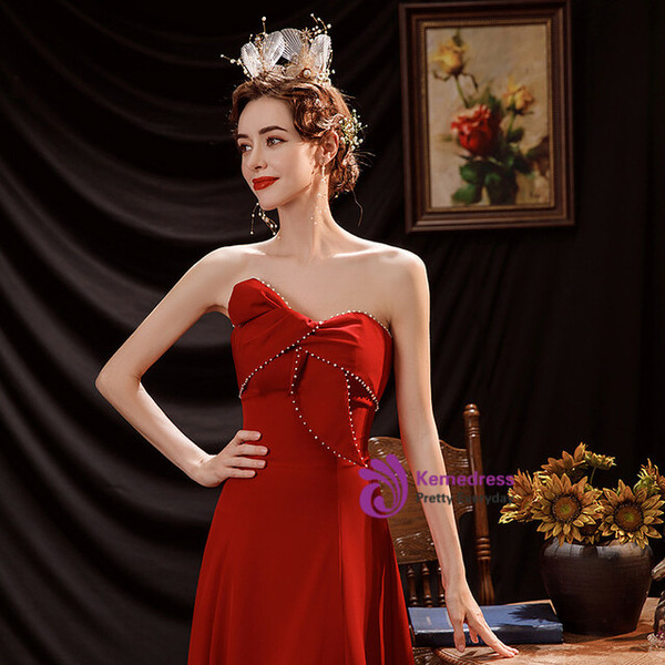In Stock:Ship in 48 Hours Red Pearls Prom Dress
