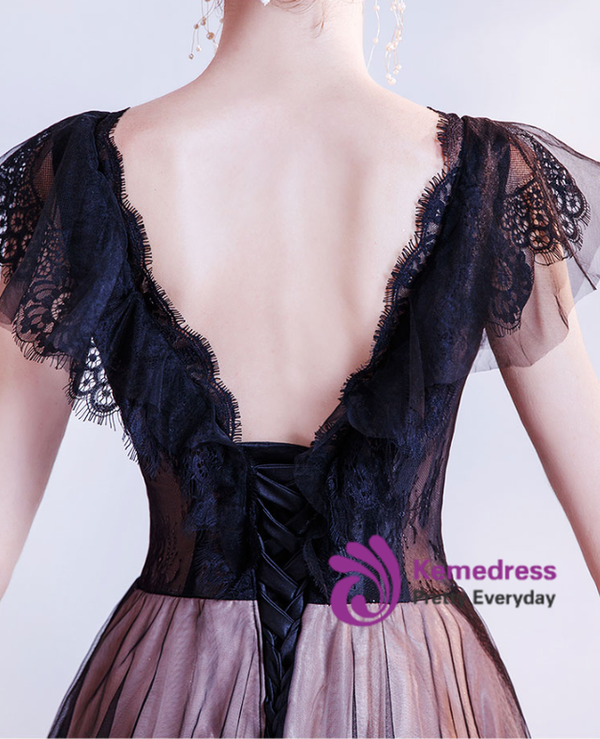 In Stock:Ship in 48 Hours Black V-neck Beading Prom Dress