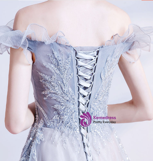 In Stock:Ship in 48 Hours Gray Sequins Tulle Prom Dress