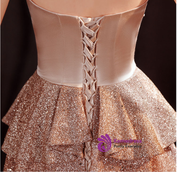 In Stock:Ship in 48 Hours Gold Sequins Strapless Prom Dress