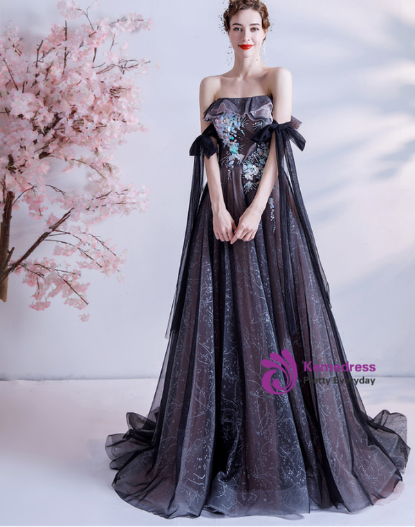 In Stock:Ship in 48 Hours Black Strapless Sequins Prom Dress