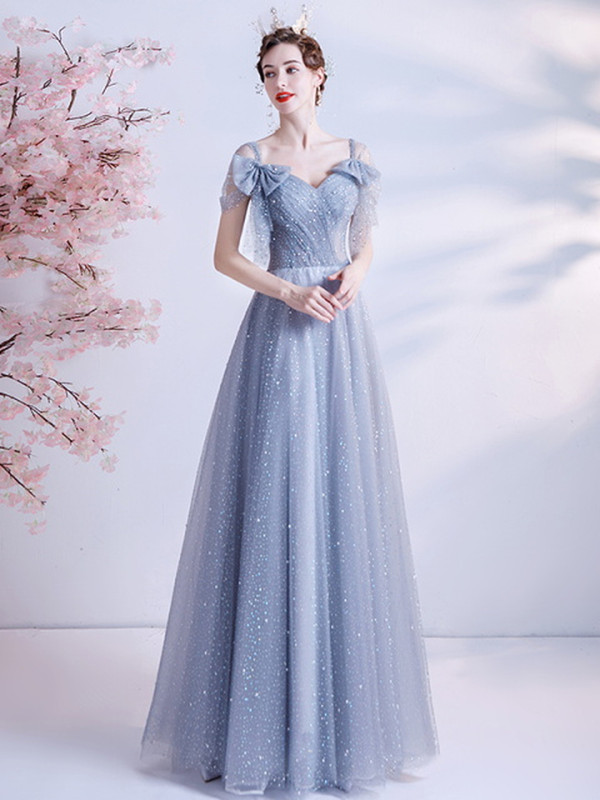 In Stock:Ship in 48 Hours Gray Sequins Pleats Prom Dress