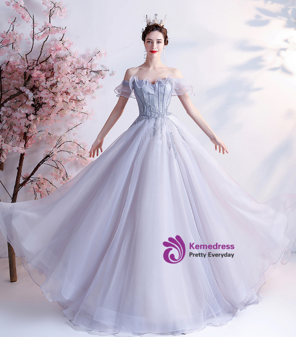 In Stock:Ship in 48 hours Sweet Gray Tulle Sequins Prom Dress