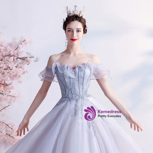 In Stock:Ship in 48 hours Sweet Gray Tulle Sequins Prom Dress
