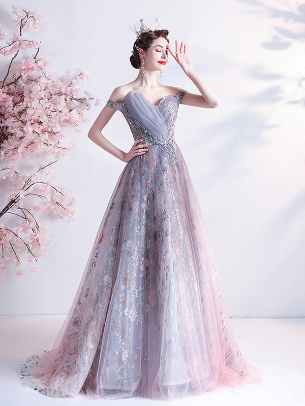 In Stock:Ship in 48 hours Purple Off the Shoulder Prom Dress