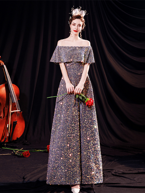 In Stock:Ship in 48 hours Gray Sequins Prom Dress