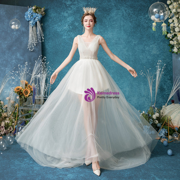 In Stock:Ship in 48 Hours White Tulle Beading Wedding Dress