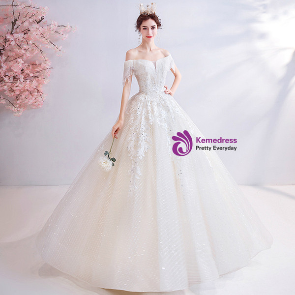 In Stock:Ship in 48 Hours Tulle Sequins Beading Wedding Dress