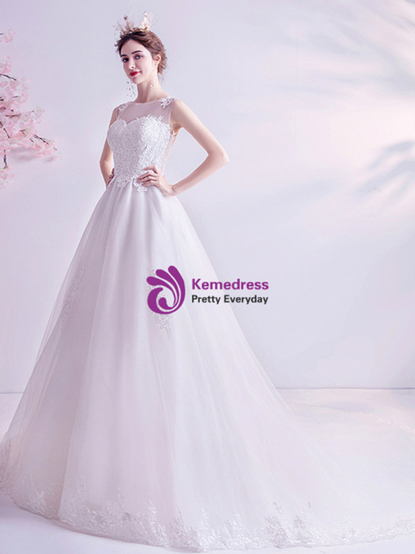 In Stock:Ship in 48 Hours White Tulle Sleeveless Wedding Dress