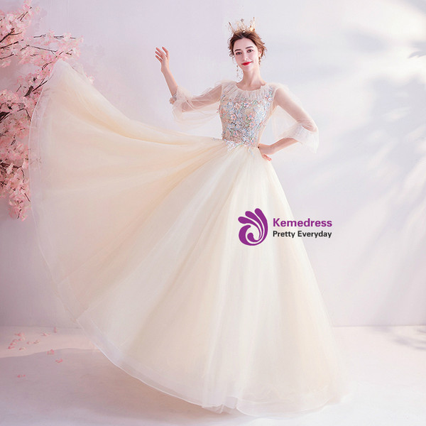 In Stock:Ship in 48 Hours Tulle Long Sleeve Appliques Wedding Dress