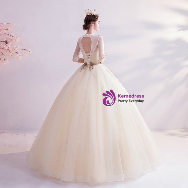 In Stock:Ship in 48 Hours Tulle Short Sleeve Backless Wedding Dress