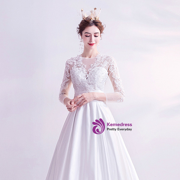 In Stock:Ship in 48 Hours White Satin Appliques Wedding Dress