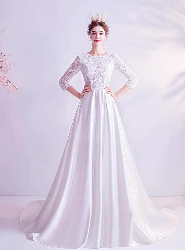 In Stock:Ship in 48 Hours White Satin Wedding Dress