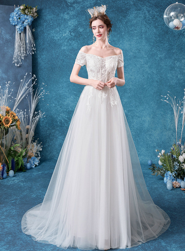 In Stock:Ship in 48 Hours White Tulle Corset Wedding Dress