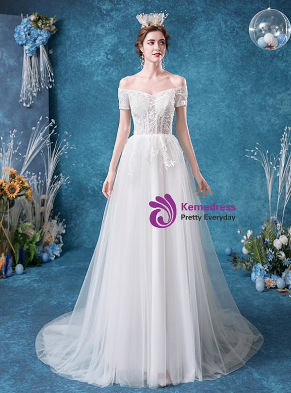 In Stock:Ship in 48 Hours White Tulle Corset Wedding Dress