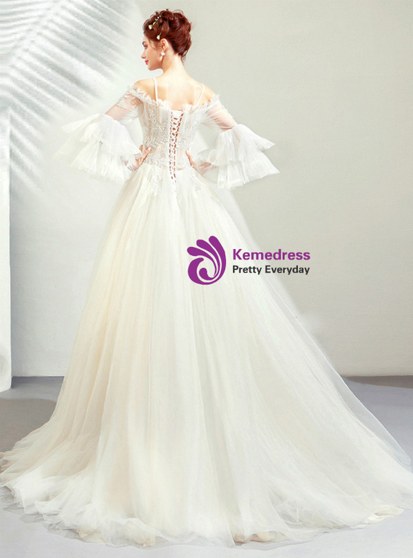 In Stock:Ship in 48 Hours Tulle Straps Appliques Wedding Dress