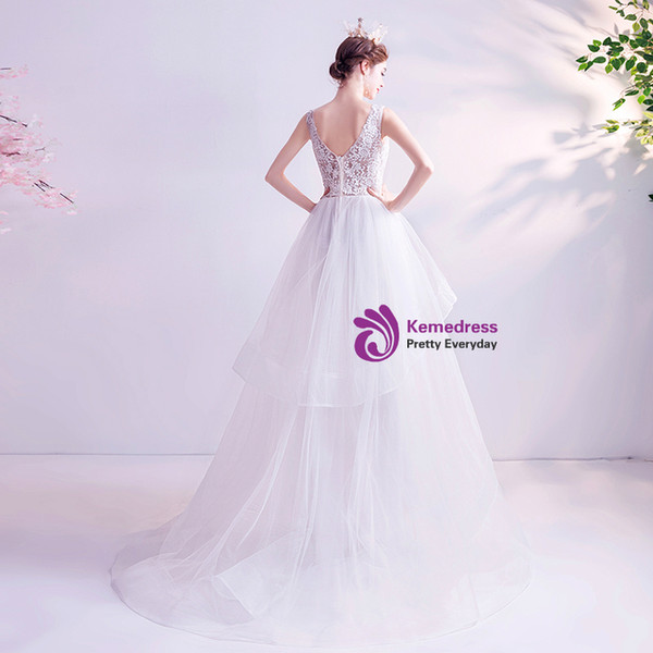 In Stock:Ship in 48 Hours White V-neck Wedding Dress