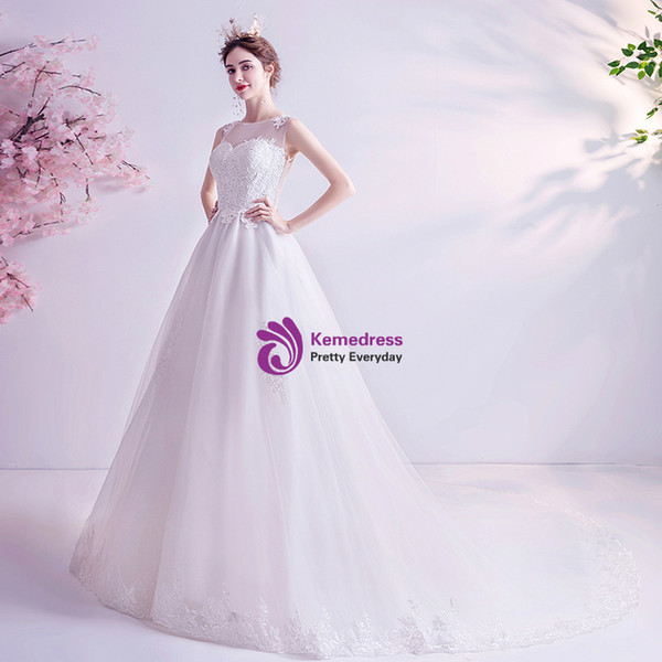 In Stock:Ship in 48 Hours White Tulle Lace Scoop  Wedding Dress