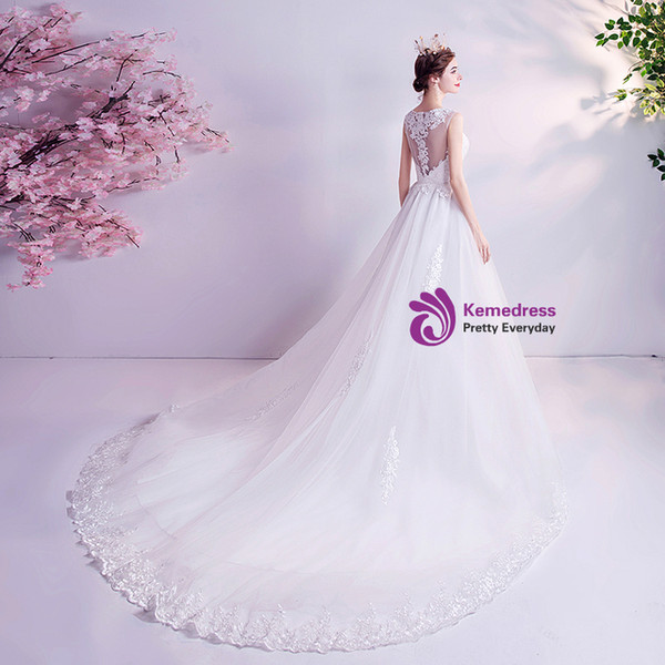 In Stock:Ship in 48 Hours White Tulle Lace Scoop  Wedding Dress